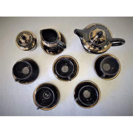 Piękny serwis kawowy- Czarny ze złoceniami- PRL