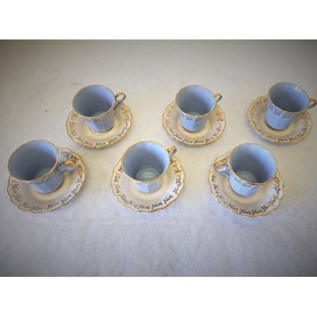 Uroczy serwis kawowy - Błękitny ze złoceniami- PRL