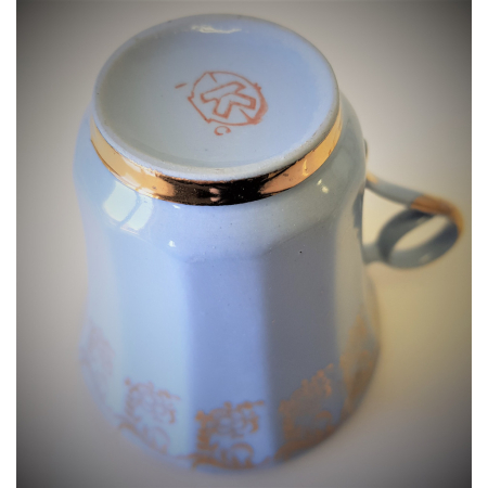 Uroczy serwis kawowy - Błękitny ze złoceniami- PRL