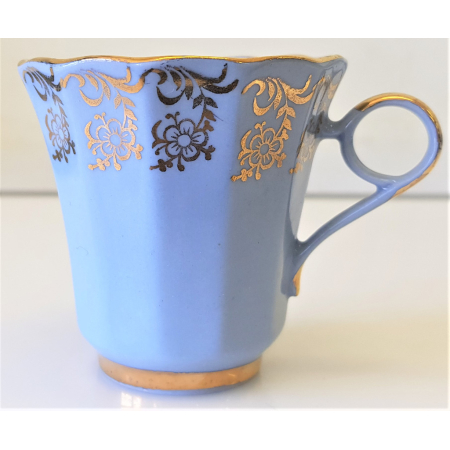 Uroczy serwis kawowy - Błękitny ze złoceniami- PRL