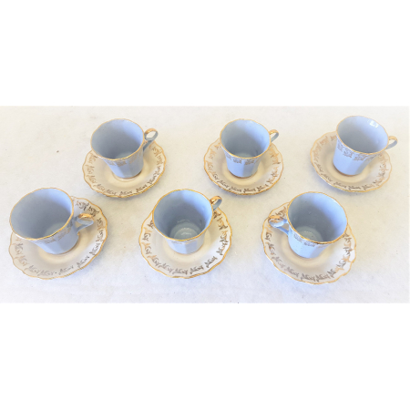 Uroczy serwis kawowy - Błękitny ze złoceniami- PRL