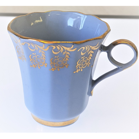 Uroczy serwis kawowy - Błękitny ze złoceniami- PRL